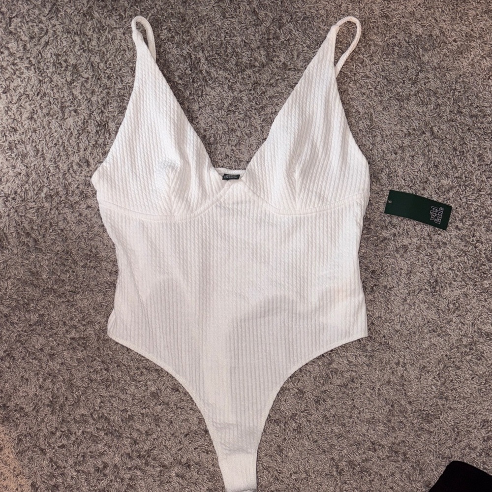 wild fable White Ribbed Tank Bodysuit
